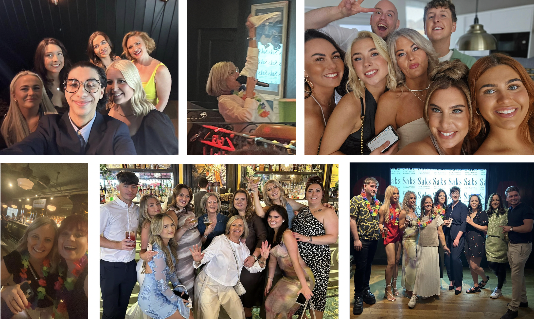 Montage of Saks salon teams celebrating the saks awards. 