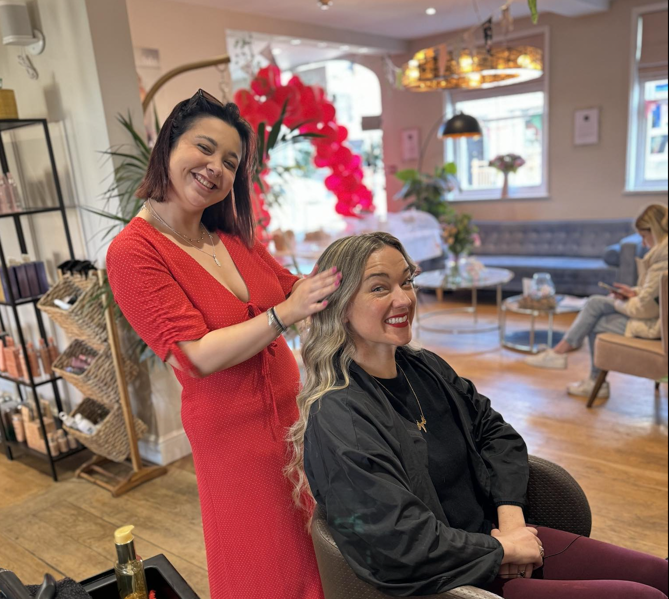 Lucy and customer at Saks Hair Newark