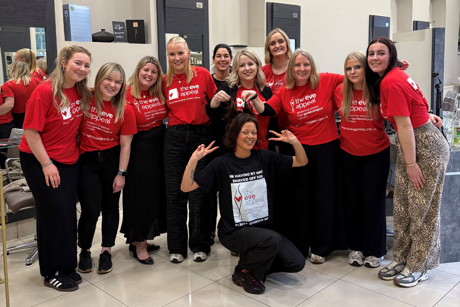 Saks Sedbury Hall hairdressers and beauty therapists team wearing The Eve Appeal tshirts