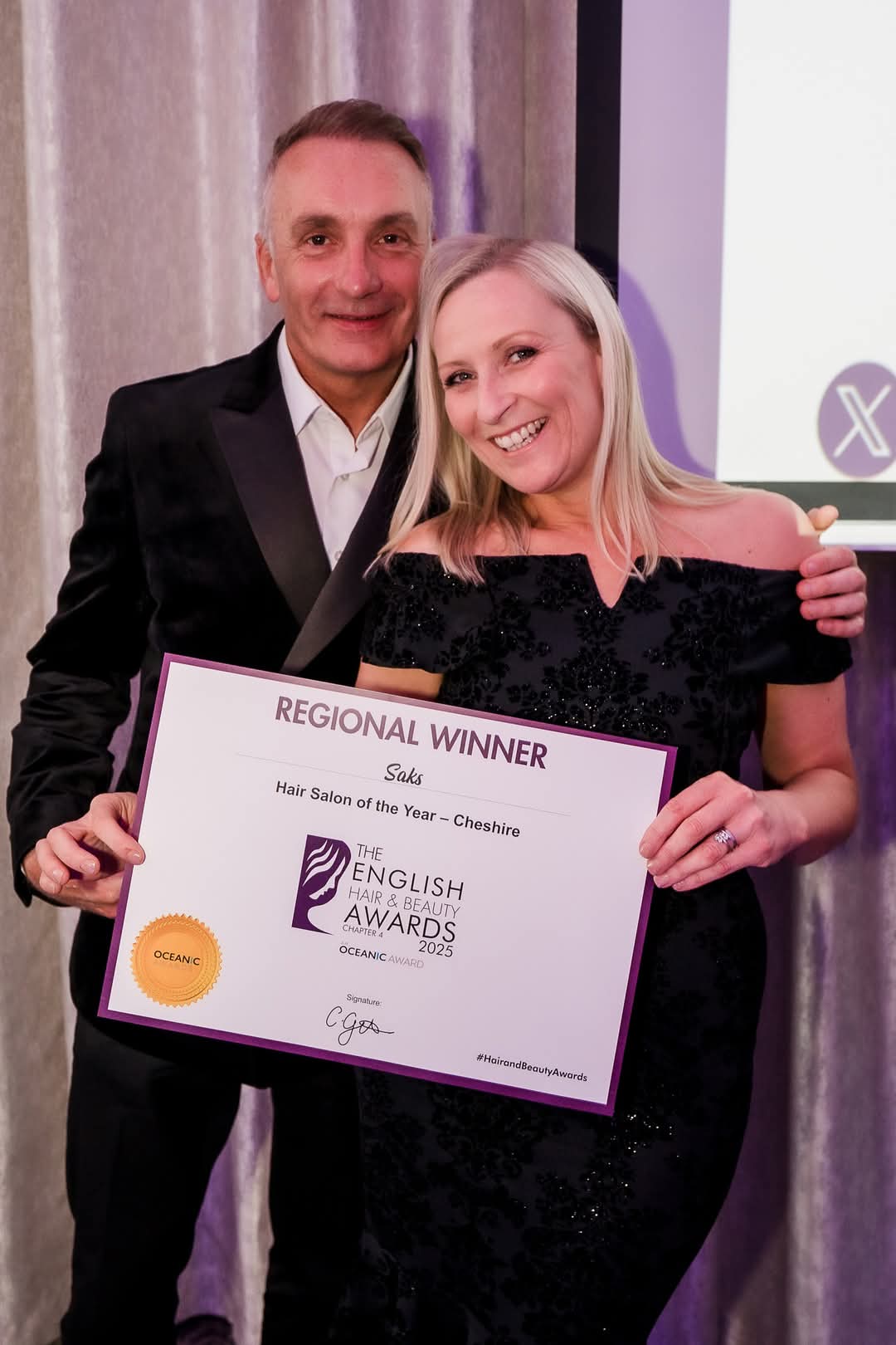 Knutsford salon owners at The English Hair & Beauty Awards with their award