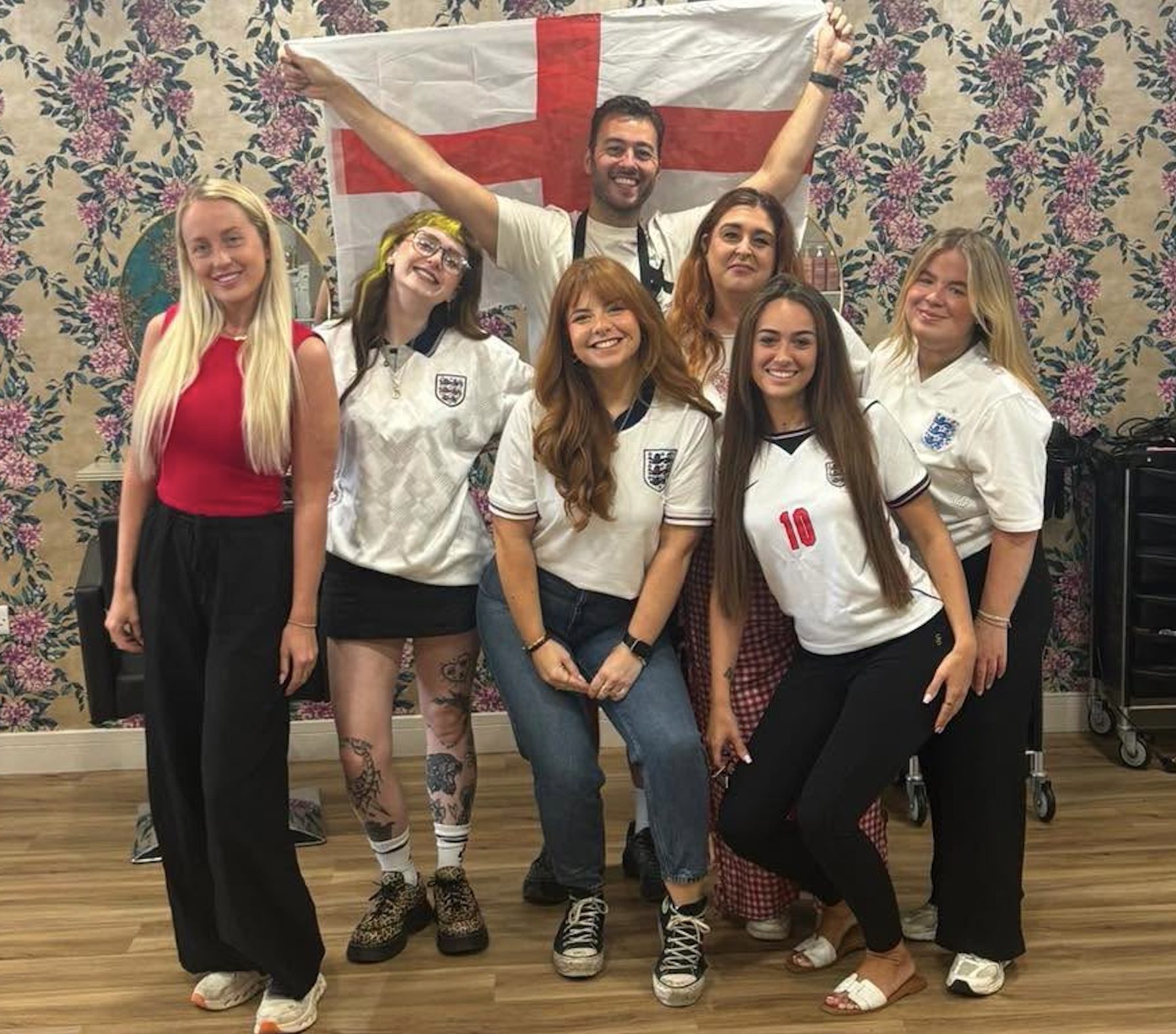 Saks Redcar salon team supporting England in the World Cup 2026